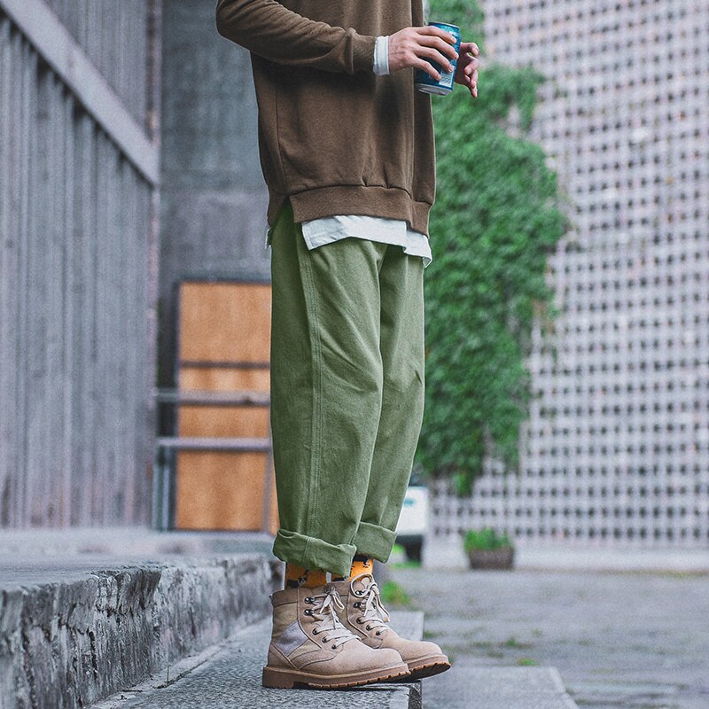 Bonsir Autumn Cotton Casual Pants Men's Fashion Black/Khaki/Green Straight Pants Men Streetwear Loose Hip-hop Cargo Pants Mens Overalls