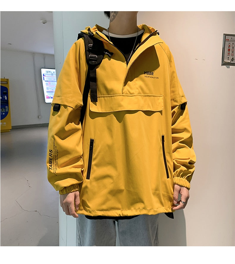 sanyamk New Fashion Mens Jacket Mulit Pocket Cargo Jackets Steetwear Autumn Hip Hop Windbreaker Coats Korean Fashion Hooded Coat