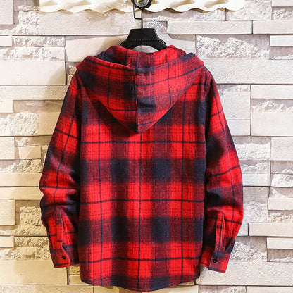 sanyamk Plaid Style Autumn Spring 2023 With Hoodie Men‘s Hip Hop Punk Shirt Flannel Casual Fashion Clothes