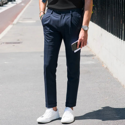 sanyamk  -  Men's casual pants 2021 spring and summer new Euro American Street Photo same single pleated hem pants slim