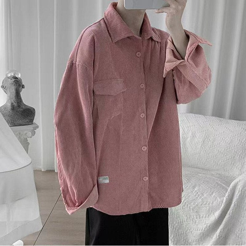 sanyamk Autumn Men's Corduroy Fabric Jacket Loose Japanese Long Sleeve Coats Student Top Retro Outerwear Baseball Bomer Jackets