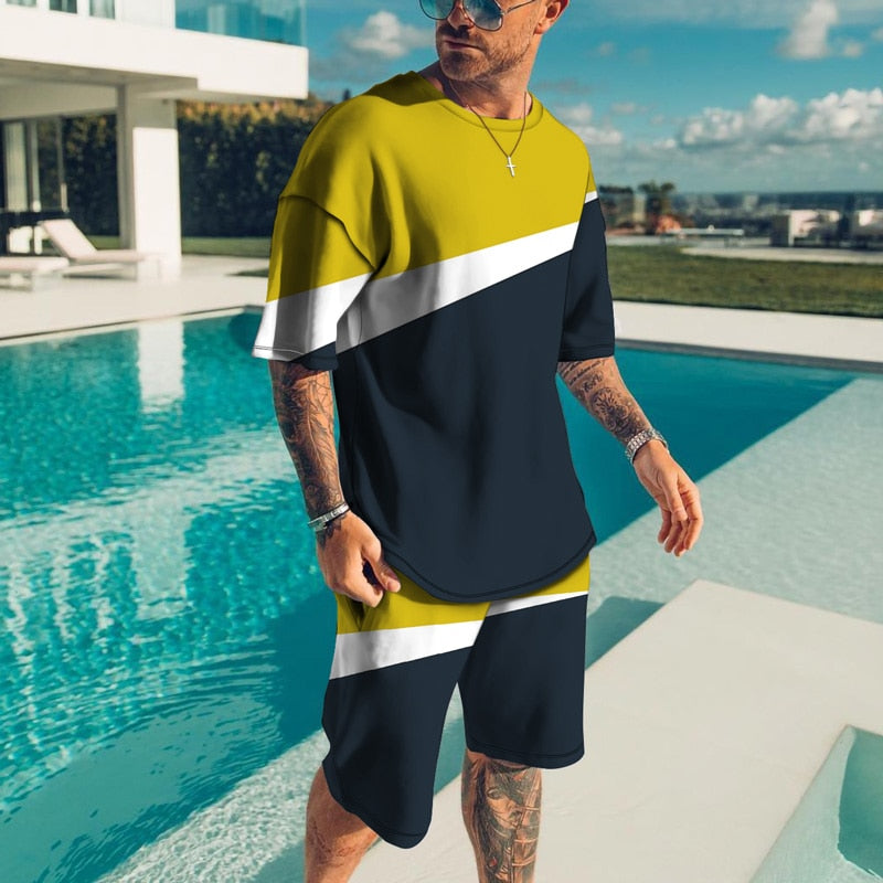 sanyamk trendy mens fashion mens summer outfits dope outfits mens street style mens spring fashion aesthetic outfits menMen Sets Short Outfits T Shirt and Shorts Male Tracksuit Set Men's Fashion Stitching Color 2 Pieces Set Summer Breathable Casual