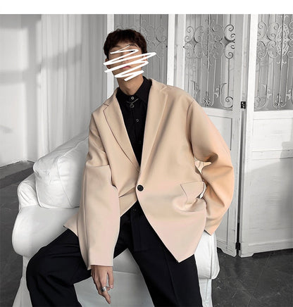 sanyamk Korean-style Blazers Men Leisure Trendy Loose One Button Suit Jackets Male Daily Streetwear All-match Simple Suit-tops 5 Colors