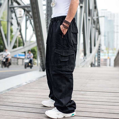 Bonsir Trendy Loose Baggy Cargo Pants Men Casual Hiphop Harem Cotton Straight Trousers Wide Leg Plus Size Streetwear Clothing