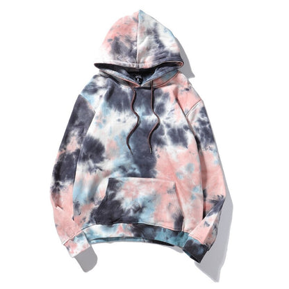 Bonsir Men Tie Dye Hooded Sweatshirts Loose Drawstring Personality Harajuku Ins Korean Style Hip Hop Casual Student Fashion Pullovers