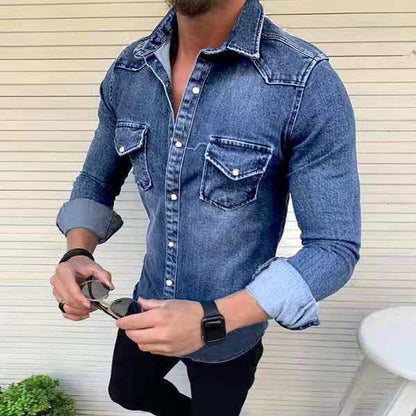 sanyamk Spring Autumn Men's Denim Jacket Fashion Casual Jeans Coat Clothes New Retro Simple Long-Sleeved Men's Fashion Plus Size Shirt