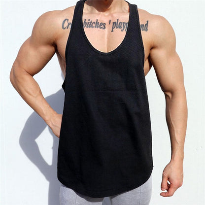 sanyamk New Brand Mens Mesh Fitness Clothing Gym Stringer Tank Top Men Bodybuilding Vest Workout Singlets Running Sleeveless Shirt