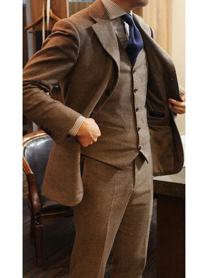 sanyamk Men Suit Slim Fit Wool Men's Suits 3 Piece Tweed Tuxedo For Wedding Suit For Men Groomsmen (blazer+vest+pants)