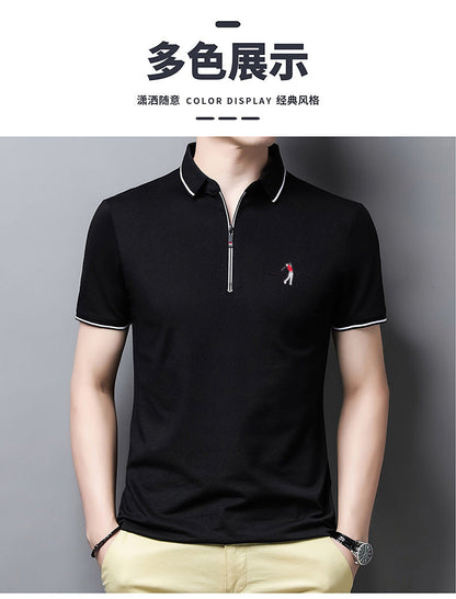 sanyamk Golf Polo Shirts For Men Summer New Short Sleeve Zipper Lapel Tops Casual Slim Trend Good Quality Tees 2021 Hommes Clothing