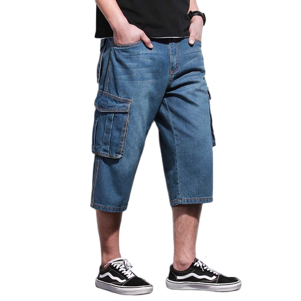 Bonsir New Fashion Cargo Denim Shorts Men Casual Straight Loose Baggy Short Jeans Big Pocket Streetwear Male Clothing