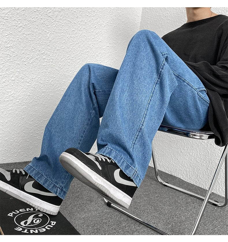 sanyamk Korean Fashion Men Wide Leg Jeans Spring Autumn New Streetwear Straight Baggy Denim Pants Male Elastic Waist Trousers 5XL-M