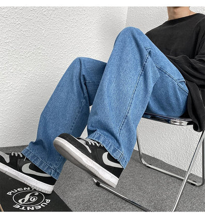 sanyamk Korean Fashion Men Wide Leg Jeans Spring Autumn New Streetwear Straight Baggy Denim Pants Male Elastic Waist Trousers 5XL-M