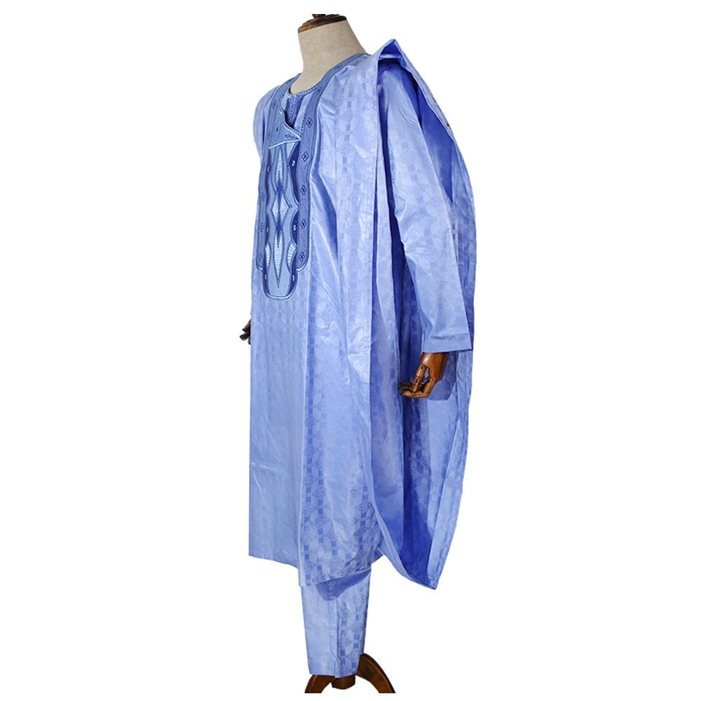 South African Traditional Wear Formal Attire Bazin Riche Dashiki Outfits Shirt Pants Robe Suit No Cap African Men Agbada