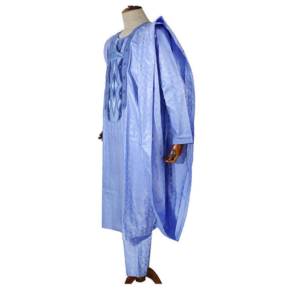 South African Traditional Wear Formal Attire Bazin Riche Dashiki Outfits Shirt Pants Robe Suit No Cap African Men Agbada