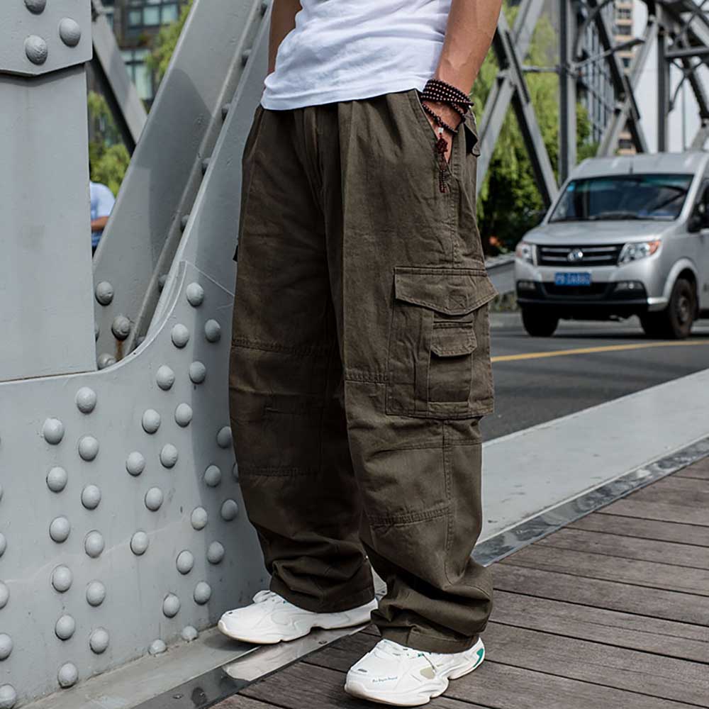 Bonsir Trendy Loose Baggy Cargo Pants Men Casual Hiphop Harem Cotton Straight Trousers Wide Leg Plus Size Streetwear Clothing