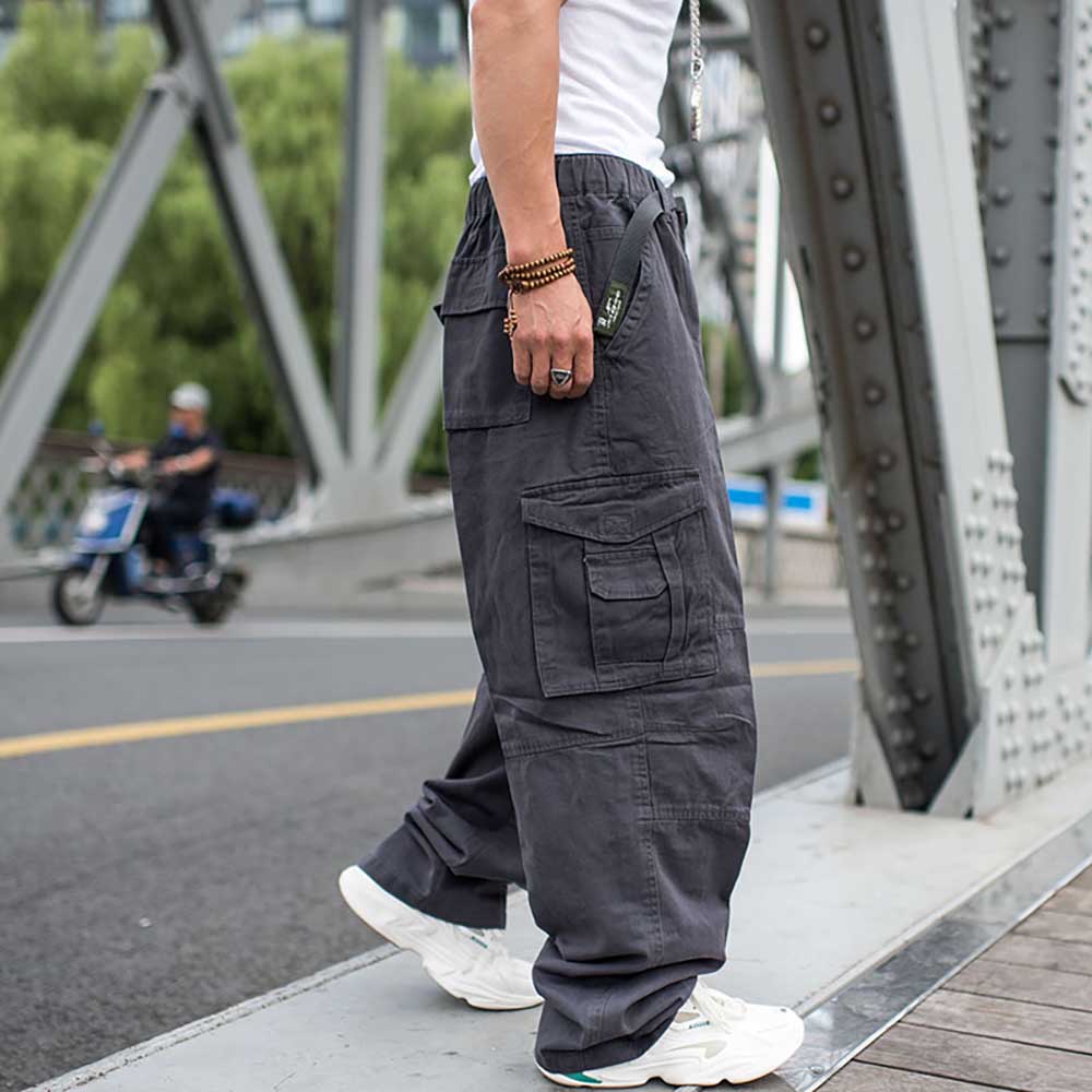 Bonsir Trendy Loose Baggy Cargo Pants Men Casual Hiphop Harem Cotton Straight Trousers Wide Leg Plus Size Streetwear Clothing