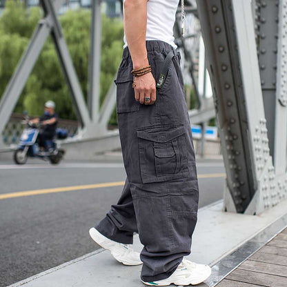 sanyamk Trendy Loose Baggy Cargo Pants Men Casual Hiphop Harem Cotton Straight Trousers Wide Leg Plus Size Streetwear Clothing