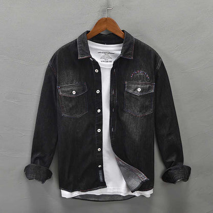 sanyamk New Fashion Men Denim Shirts Jacket Vintage Cotton Jeans Shirt Long Sleeve Clothing