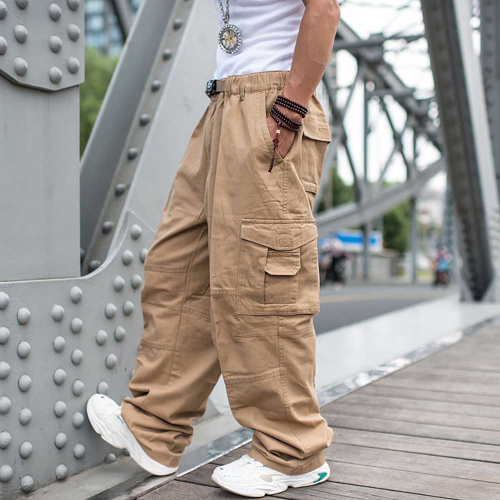 Bonsir Trendy Loose Baggy Cargo Pants Men Casual Hiphop Harem Cotton Straight Trousers Wide Leg Plus Size Streetwear Clothing