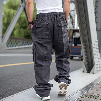 Bonsir Trendy Loose Baggy Cargo Pants Men Casual Hiphop Harem Cotton Straight Trousers Wide Leg Plus Size Streetwear Clothing