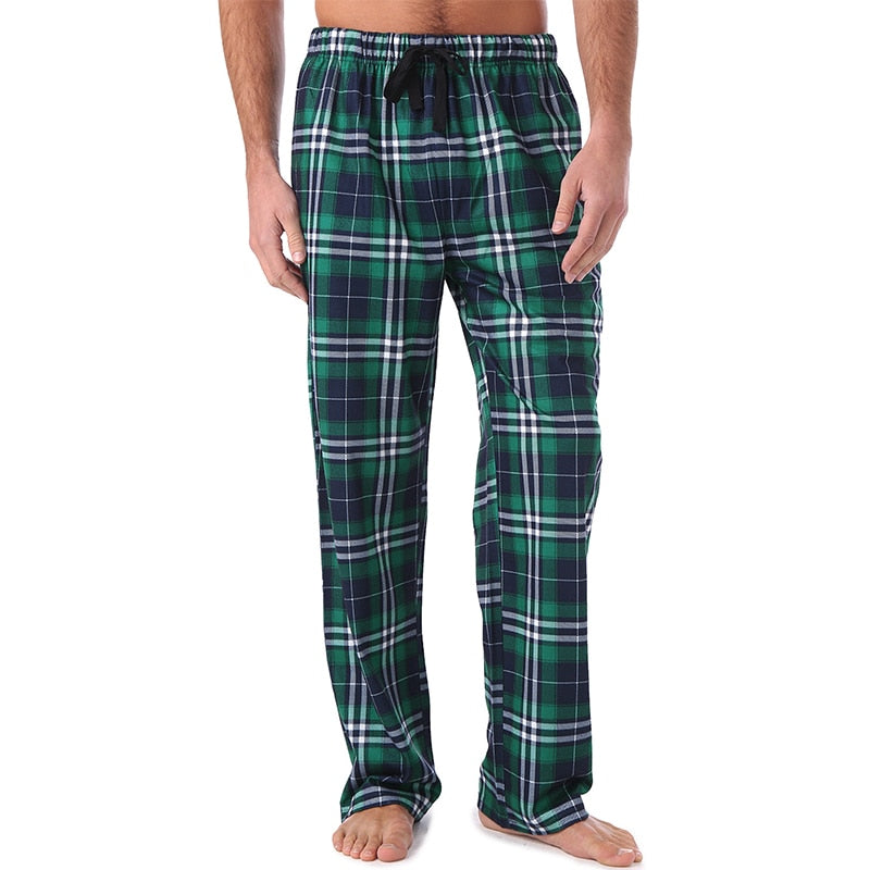 Bonsir Men's Home Pants Cotton Flannel Autumn Winter Warm Sleep Bottoms Male Plus Size Plaid Print Sleepwear Pajama Pants For Men