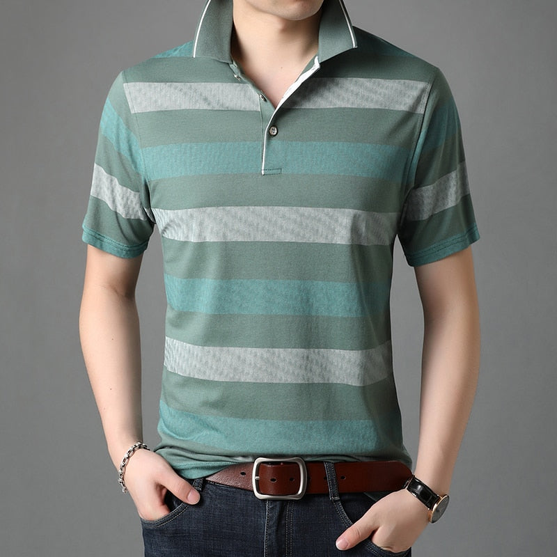 sanyamk 2022 Top Quality New Summer Brand Designer Plain Striped Men Polo Shirt Cotton Short Sleeve Casual Tops Fashions Mens Clothing