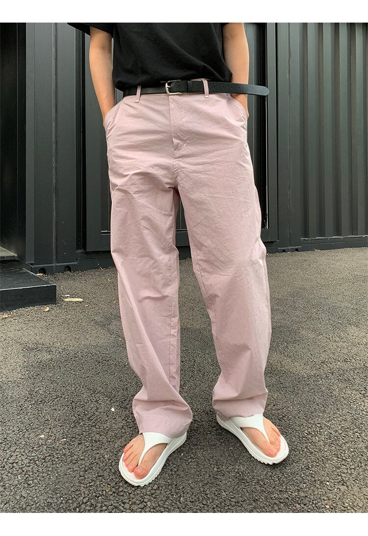 Bonsir Men's Solid Color Loose Straight Casual Cargo Pants Streetwear Pink Purple Color High-quality Trousers Plus Size M-XL