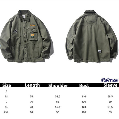 Bonsir Spring New Multi Pocket Label Contrast Jacket Men's Loose Street Casual Student Tops Outdoor Camping Hiking Labor Cargo Coat