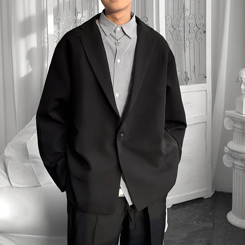 sanyamk Korean-style Men Casual Blazers Male One Button Suit Jackets Daily Business Streetwear All-match Simple Suit-tops
