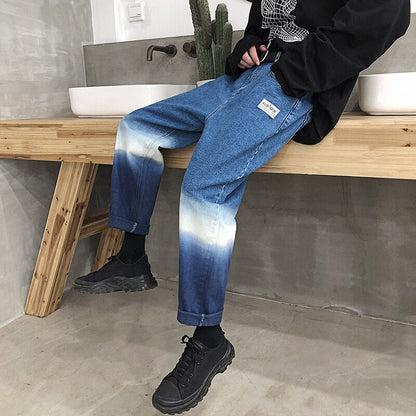 Bonsir Autumn Gradient Jeans Men's Fashion Washed Casual Retro Jean Pants Men Streetwear Loose Hip Hop Straight Denim Trousers Mens