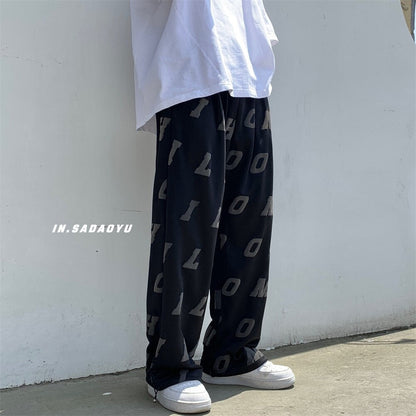 Bonsir Summer Casual Wide Leg Pants For Men Lightweight Streetwear Letter Printed Straight Pants Fashion Sweatpants Trousers 2XL-M