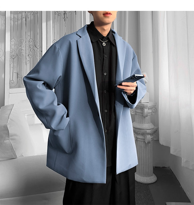 sanyamk Korean-style Blazers Men Leisure Trendy Loose One Button Suit Jackets Male Daily Streetwear All-match Simple Suit-tops 5 Colors