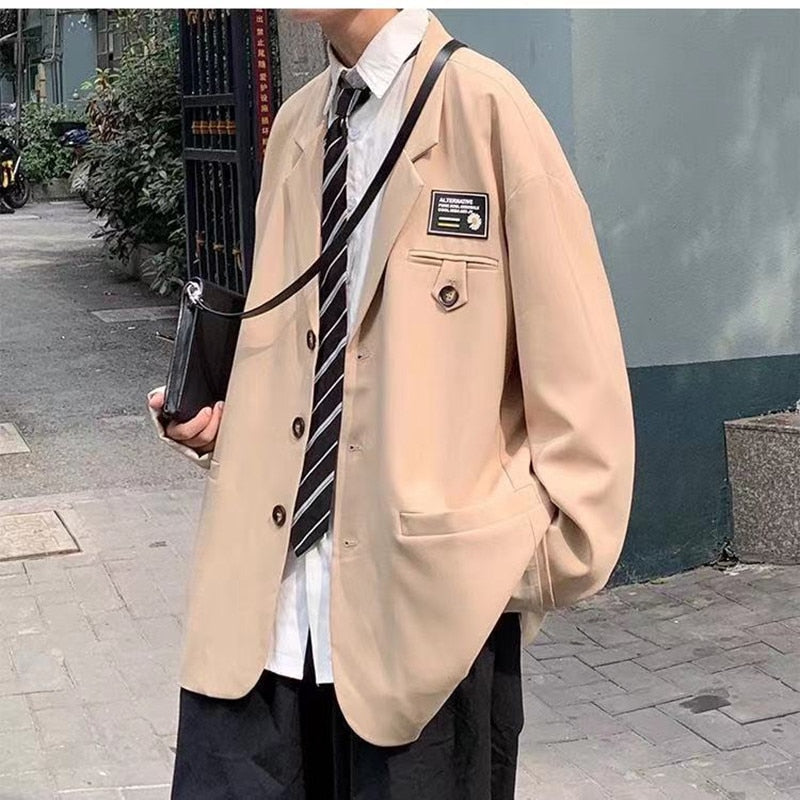 sanyamk Men's Streetwear Suit Jackets Casual Fashion Single Western-style Clothes Blazers Khaki/black Color Coats Plus Size S-3XL