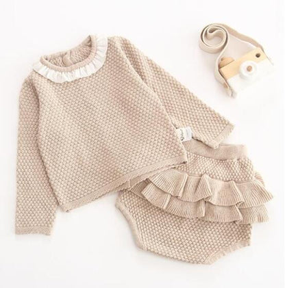 Brand Cotton Boys Girls Baby Knit Sweater Cardigan + Shorts Suit New Autumn Winter Children Clothing Baby Clothes Suit