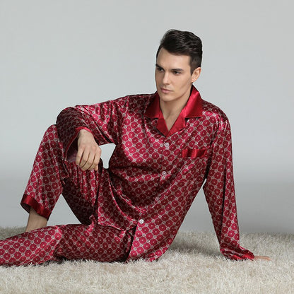 sanyamk Silk Pajamas for Men Sleepwear V-collar Cozy Soft  long sleeve nightgown Tops + Trousers Two Pieces Mens Pajama Set Pajamas Men