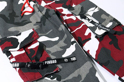 sanyamk Multiple Pockets Camouflage Patch Cotton Men Hip Hop Cargo Pants Joggers Casual Drawstring Pencil Trousers Spodnie Dresowe