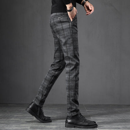 Bonsir Autumn Winter England Plaid Work Stretch Pants Men Business Fashion Slim Thick Grey Blue Casual Pant Male Brand Trousers 38