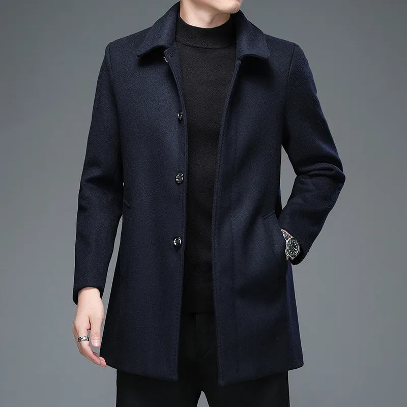 sanyamk High Quality Mens Winter Jackets and Coats Business Casual Woolen Jackets Coats Long Overcoat Men Turn Down Collar Wool Blends