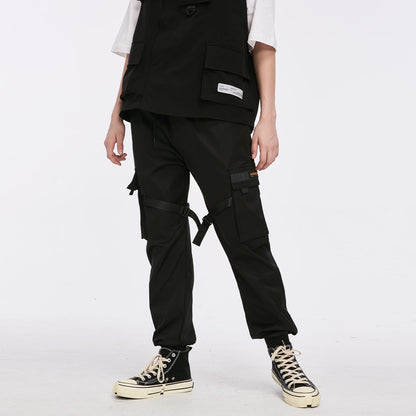 Bonsir Hip Hop Cargo Pants Ribbons Men Black Streetwear Harajuku Techwear Tactical Pants Trousers Harem Joggers Sweatpants Punk