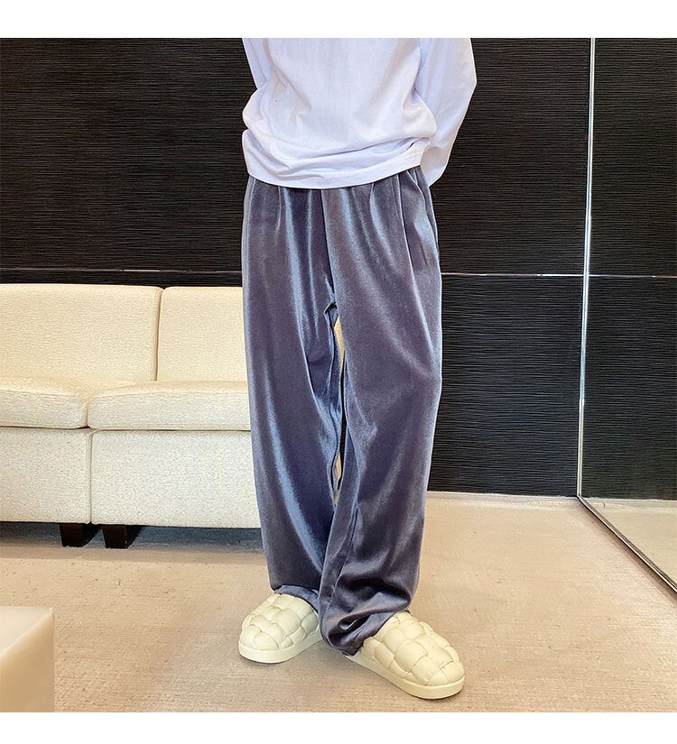 Bonsir Men Velvet Thicken Loose Casual Vintage Korean Fashion Straight Pant Man Women Streetwear Hip Hop Trousers Autumn Winter Pants