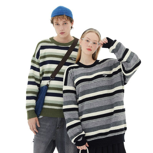 Bonsir Autumn Winter Men Ins Striped Sweater Youth Fashion Campus Casual Student Fresh Couple Unisex Long Sleeve Knitwear Pullover