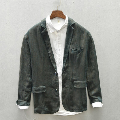 Bonsir Autumn New Linen Suit Jacket Business Casual Daily Gentlemen Multi-Pocket Retro Classic Breathable Loose 4 Colors Blazer