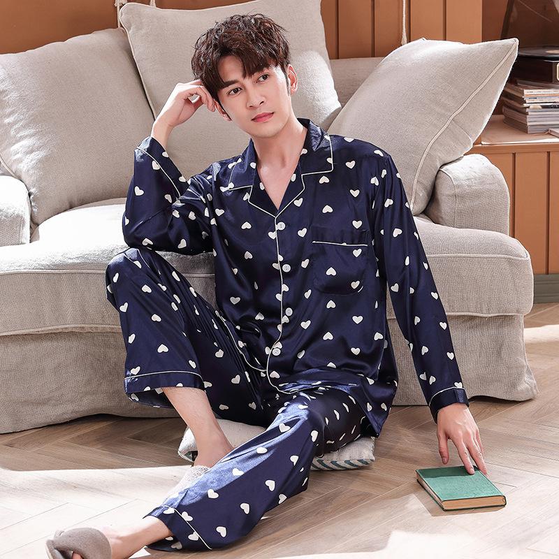 sanyamk New Lounge Wear Women Nightwear Satin PJS Suit Couple Pajamas Set 2PCS Shirt&Pants Soft Striped Lovers Sleepwear Homewear