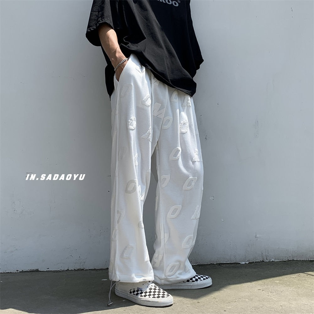 Bonsir Summer Casual Wide Leg Pants For Men Lightweight Streetwear Letter Printed Straight Pants Fashion Sweatpants Trousers 2XL-M