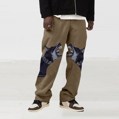 Bonsir Dog Print Man Loose Straight Oversize Pants Male Streetwear Hip Hop Long Trousers Fashion Elastic Waist  New Arrived Pants