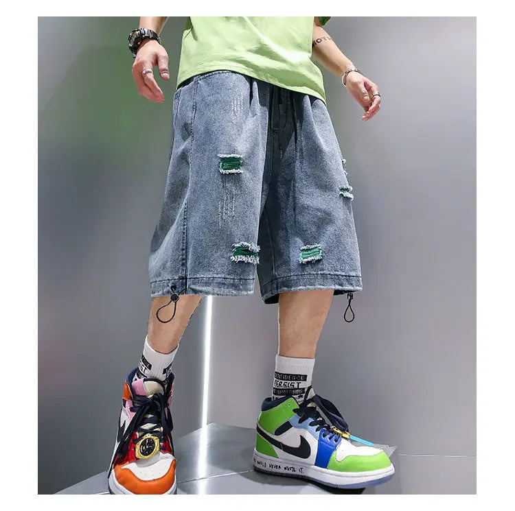 sanyamk Black Baggy Short Jeans Men Denim Shorts Blue Ripped Jeans for Men Summer Japanese Hip Hop Jeans Streetwear Harajuku