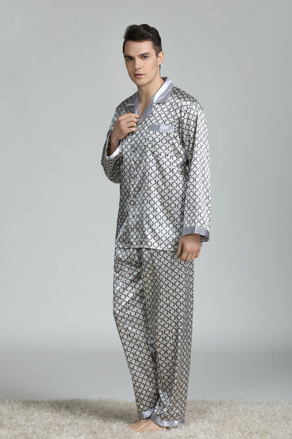 sanyamk Silk Pajamas for Men Sleepwear V-collar Cozy Soft  long sleeve nightgown Tops + Trousers Two Pieces Mens Pajama Set Pajamas Men