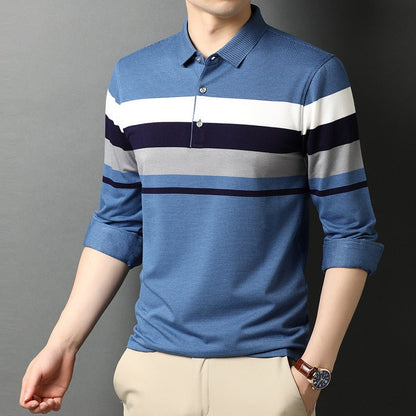 sanyamk Top Quality New Fashion Brand Striped Casual Plain Designer Long Sleeves Man Stretch Polo Shirt Korean Tops Men Clothes