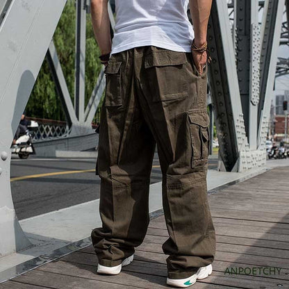 Bonsir Trendy Loose Baggy Cargo Pants Men Casual Hiphop Harem Cotton Straight Trousers Wide Leg Plus Size Streetwear Clothing