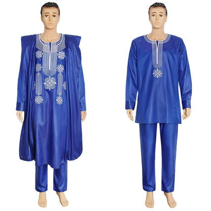 sanyamk African Suit For Men Robe Shirt Pants Set Long Sleeve Tops Embroidery Agbada Clothes Boubou Africain Homme Traditional Robes
